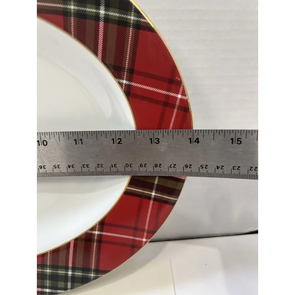 222 Fifth Wexford Red Tartan Plaid Christmas Holiday Oval Serving Platter Tray